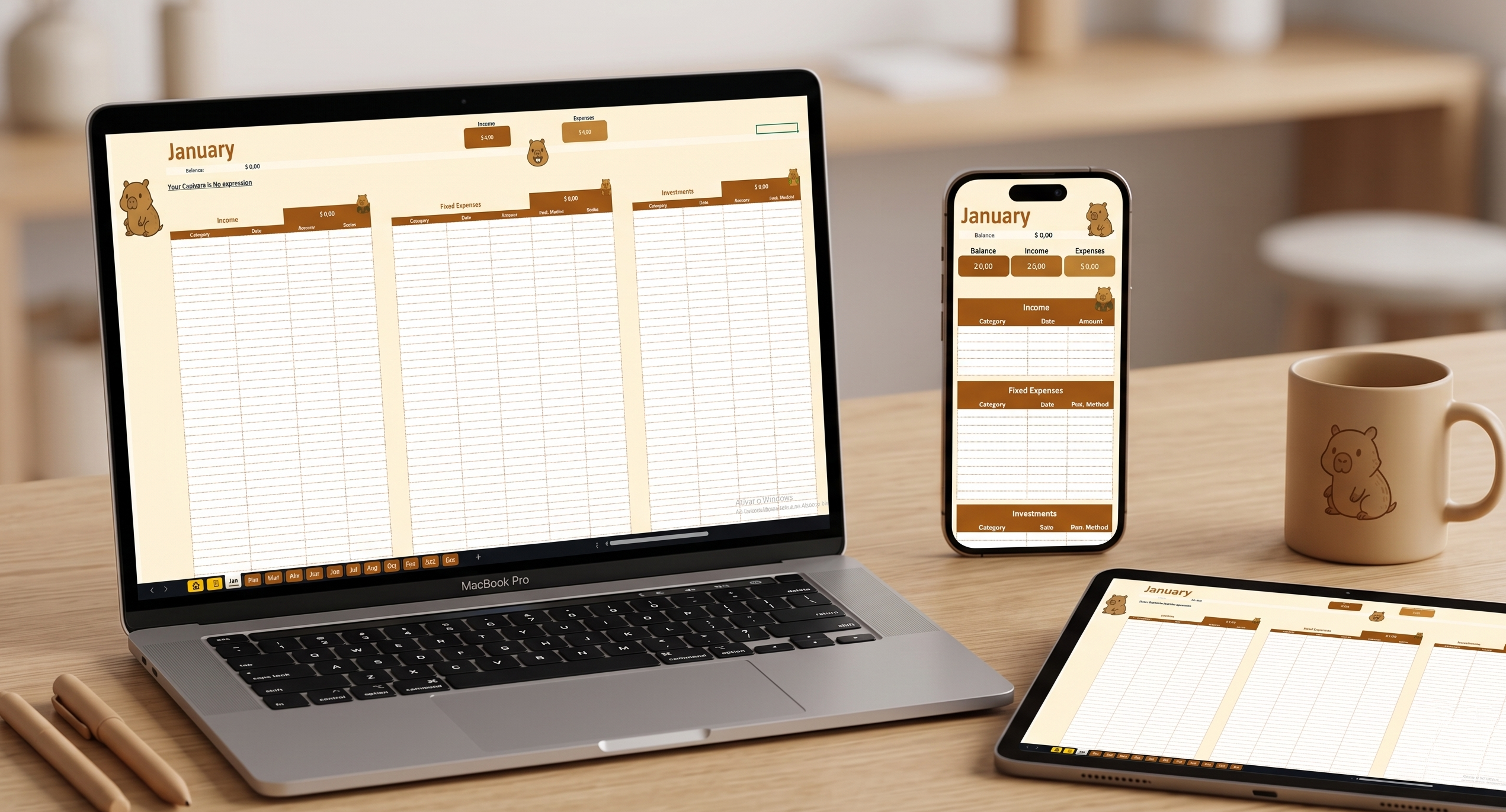 Capybara Finance on iPhone, iPad and laptop